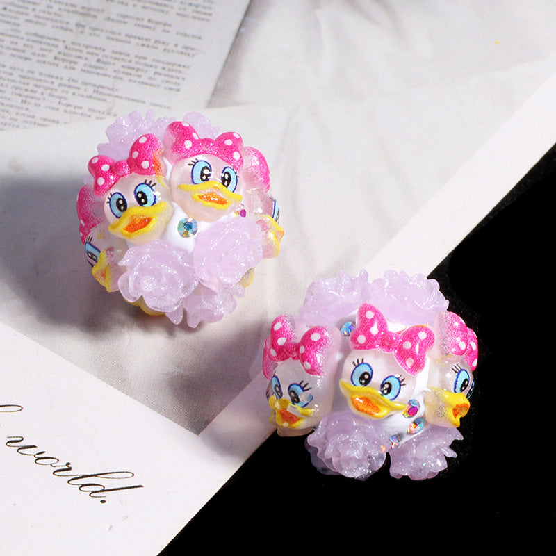 Embellished Bubblegum Beads 20mm Donald Duck Minnie Floral Design 5pcs 9