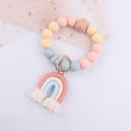 Rainbow Tassel Silicone Bead Wristlet Keychain Pastel Colors 6