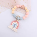 Rainbow Tassel Silicone Bead Wristlet Keychain Pastel Colors 6