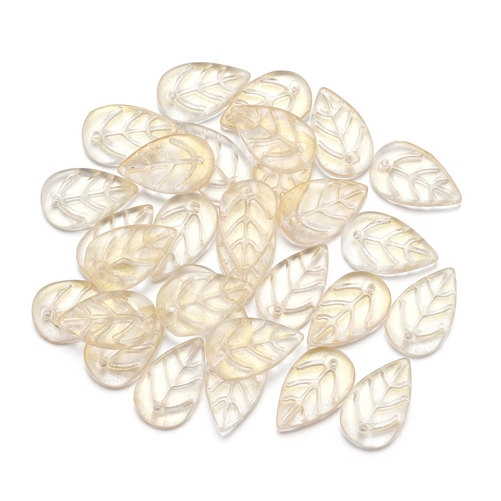 Czech Glass Beads Leaf 17mm Frosted Mixed Colors Gold Accents 30pcs 8