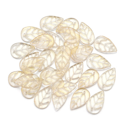Czech Glass Beads Leaf 17mm Frosted Mixed Colors Gold Accents 30pcs 8