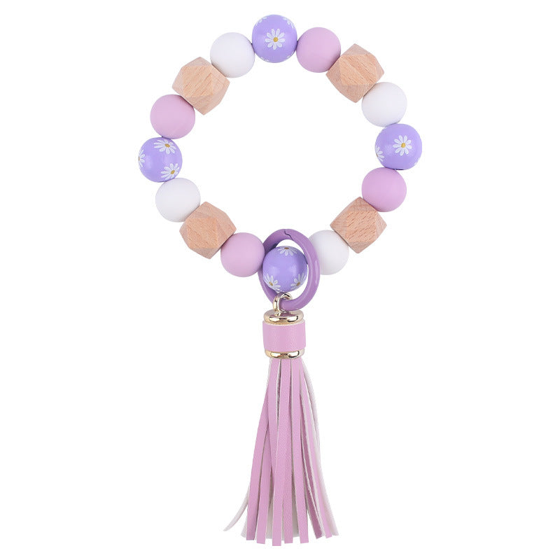 Daisy Tassel Silicone Beaded Wristlet Keychain Colorful Charm 6