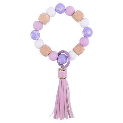 Daisy Tassel Silicone Beaded Wristlet Keychain Colorful Charm 6