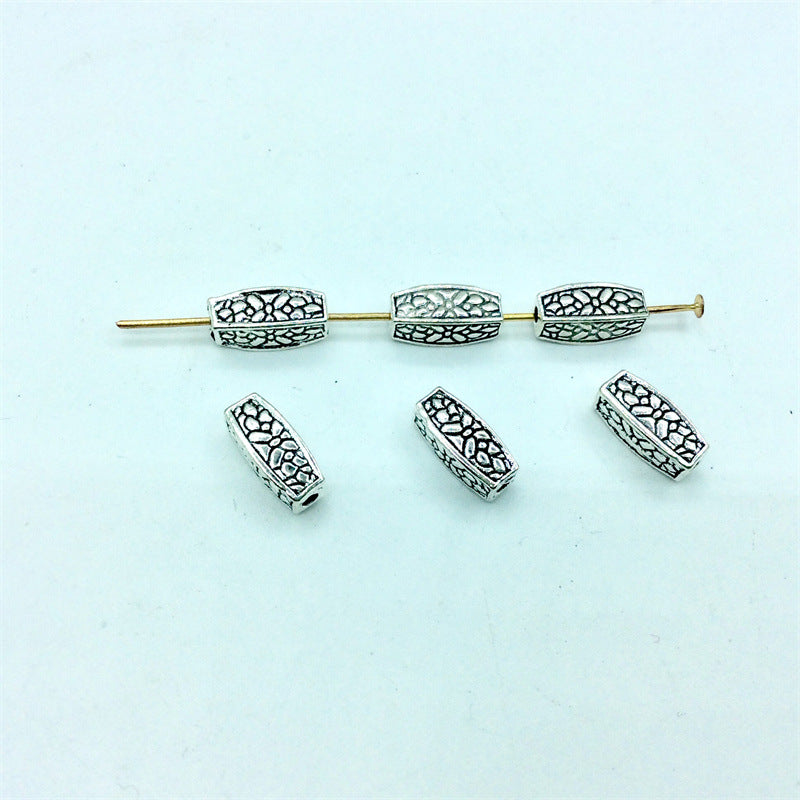 Tube Metal Beads 12mm Antique Silver Tone Crackle Zinc Alloy 100pcs