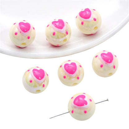 Painted Heart Acrylic Beads 16mm Glossy Bold Colors 4pcs 7