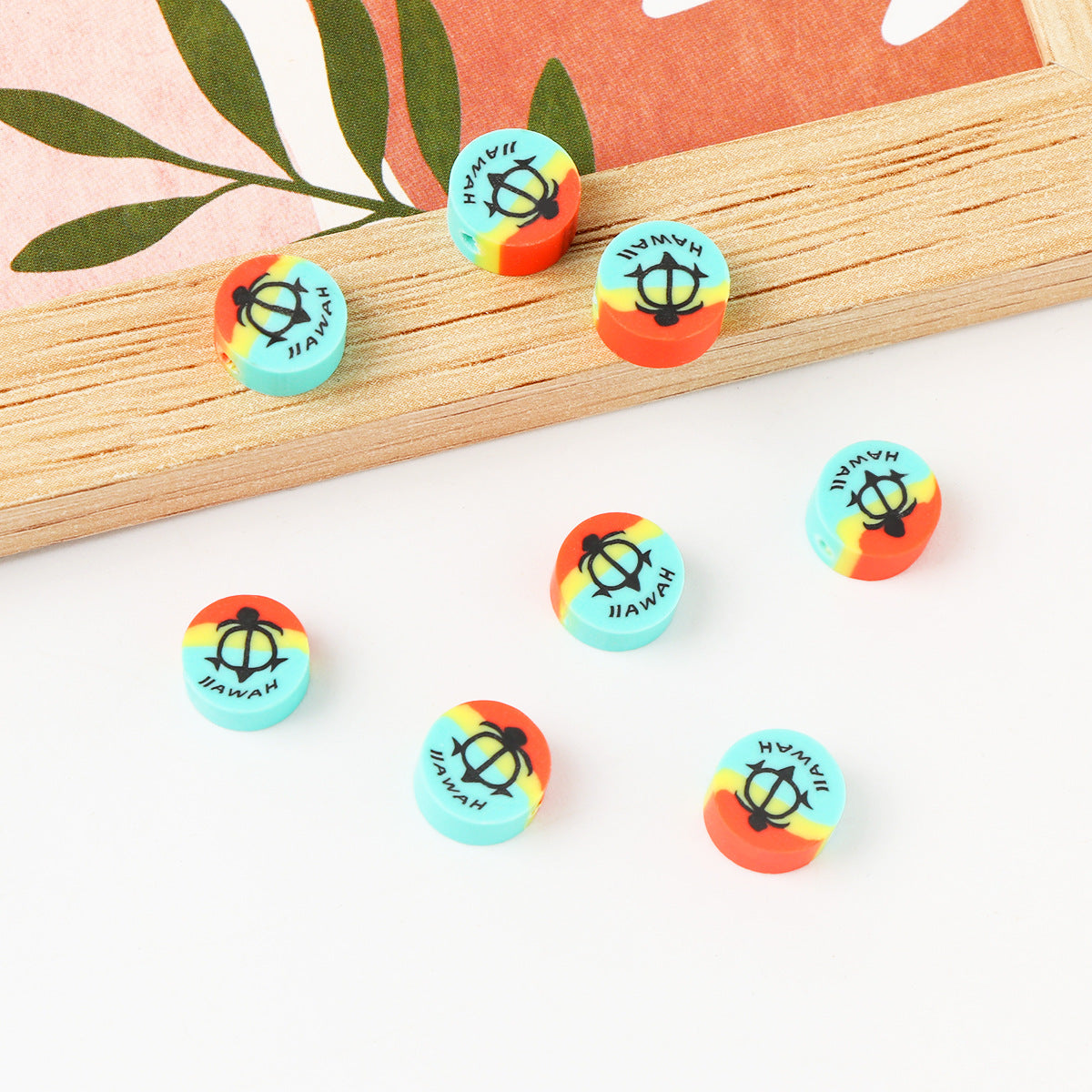 Flat Clay Beads 9mm Anchor Pattern Tropical Colors 100pcs 3