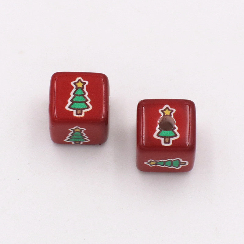 Christmas Square Acrylic Beads 14mm Red Printed 20pcs 10