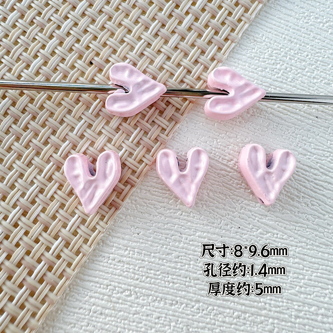 Heart Stone Metal Beads 6mm 9mm Glossy Painted Pastel Colors 50pcs 7