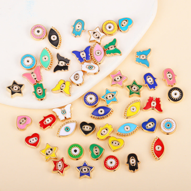 Irregular Shaped Metal Beads Double-Sided Enamel Evil Eye 20pcs