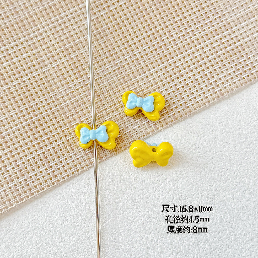 Bow Metal Beads 17mm Baking Painted Checkered Pattern 10pcs 19