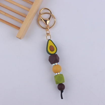 Cartoon Fruit Silicone Bead Keychain Fun Vibrant Colors 7