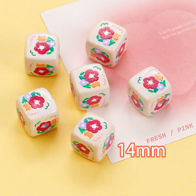 Plaid Sunflower Square Acrylic Beads 14mm Colorful Floral 10pcs 13