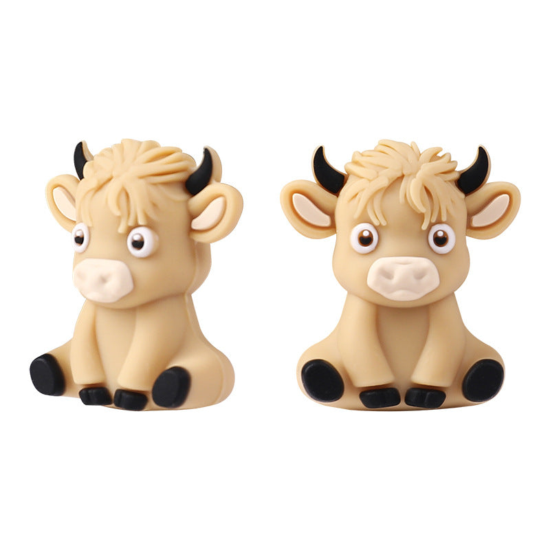 Silicone 3D Focal Beads Highland Cow Textured Fur Playful Expression 20pcs 6