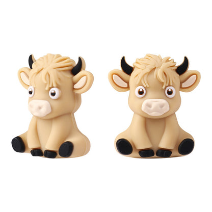 Silicone 3D Focal Beads Highland Cow Textured Fur Playful Expression 20pcs 6