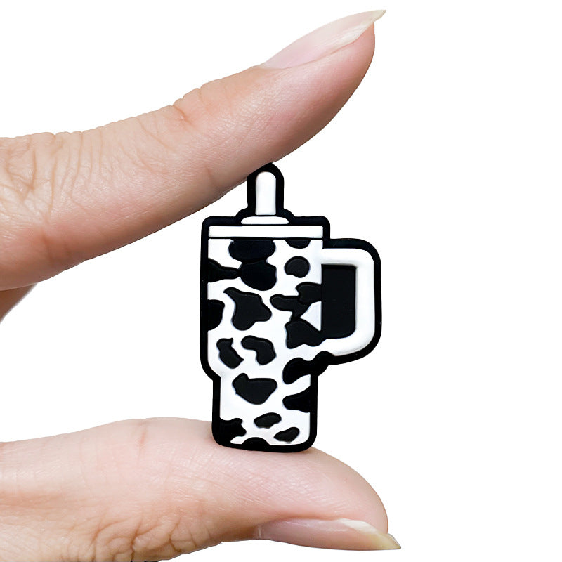 Silicone Focal Beads Cow Print Travel Cup Handle 20pcs 5