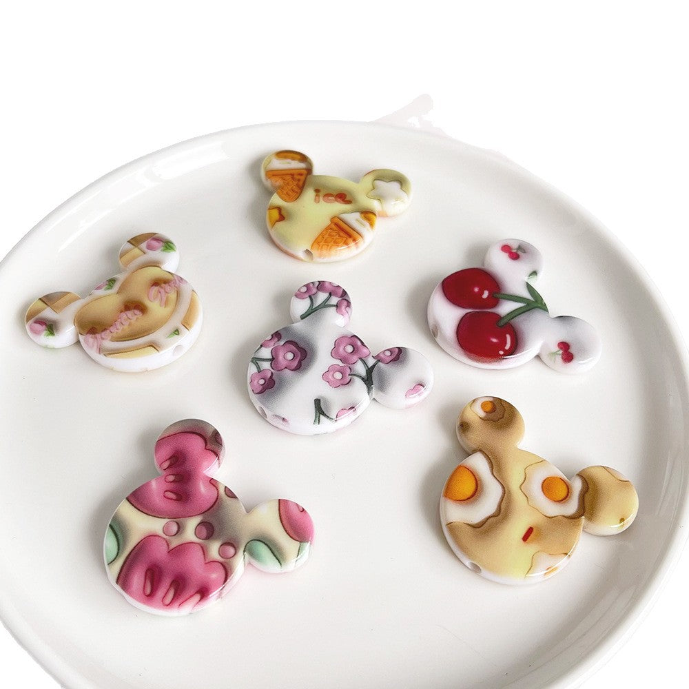 Adorable Mickey Head Acrylic Flat Beads 33x39mm Colorful Mixed 50pcs 5