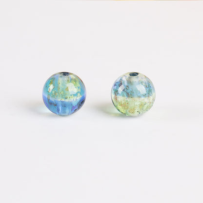 Lampwork Glass Beads Round 12mm Double Color Luminous Foil 5pcs 9