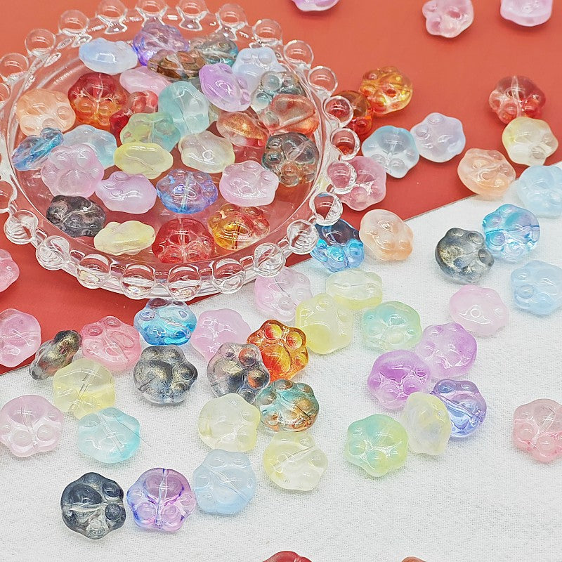 Czech Glass Beads Cat Paw 14mm Pastel Matte 25pcs