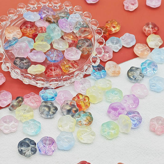 Czech Glass Beads Cat Paw 14mm Pastel Matte 25pcs