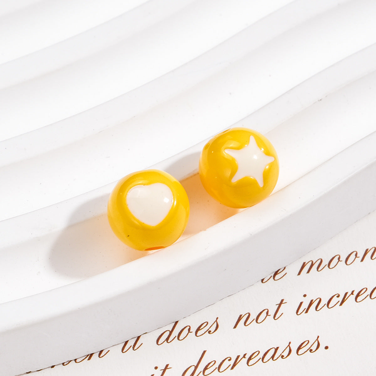 Painted Round Acrylic Beads 10mm Double Sided Heart and Star Pattern 50pcs 21