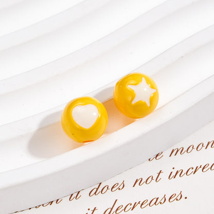 Painted Round Acrylic Beads 10mm Double Sided Heart and Star Pattern 50pcs 21
