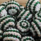 Striped Bubblegum Beads 16-22mm White and Dark Green Rhinestone 5pcs 2