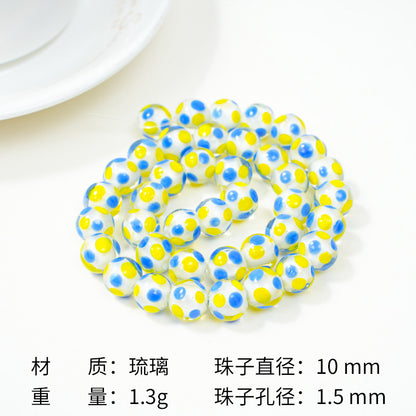 Lampwork Glass Beads Round 10mm Bright Polka Dotted Enamel 40pcs 10