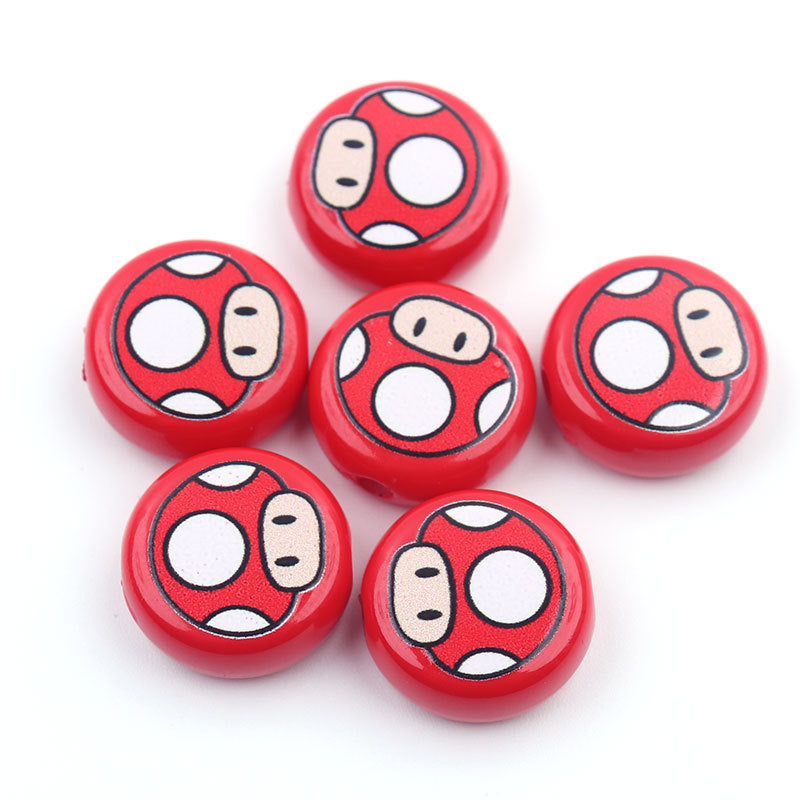 Flat Round Acrylic Beads 17mm Mario Print Colorful 50pcs 8