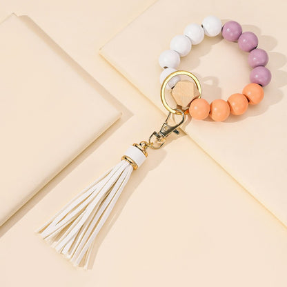 Wooden Beads Tassel Wristlet Keychain Natural Texture Pastel Colors 7