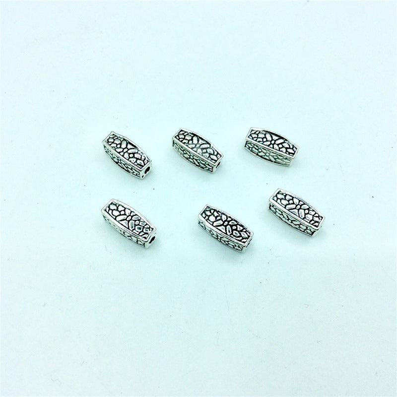 Tube Metal Beads 12mm Antique Silver Tone Crackle Zinc Alloy 100pcs 6
