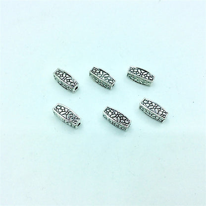Tube Metal Beads 12mm Antique Silver Tone Crackle Zinc Alloy 100pcs 6