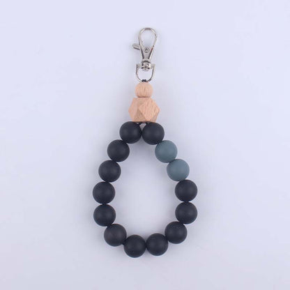 Wood Hexagon Silicone Bead Wristlet Keychain Natural Pastel Colors 11