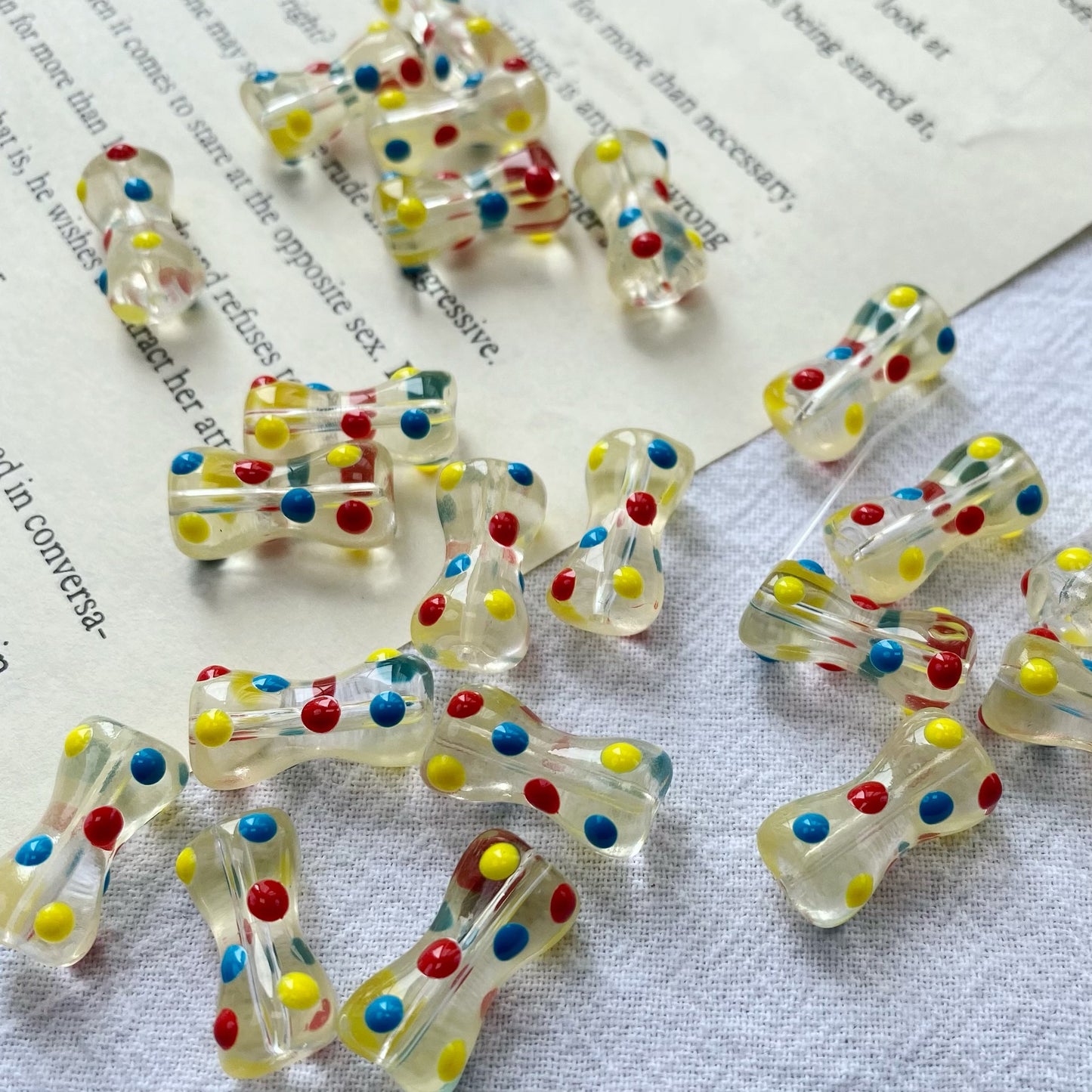 Painted Dotted Bone Glass Beads 17mm Hand Painted Colorful 1pc 12