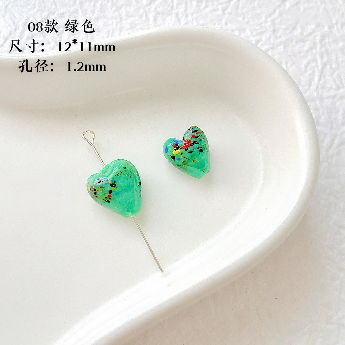 Lampwork Glass Beads Heart 12mm Handmade Confetti Pattern 10pcs 9