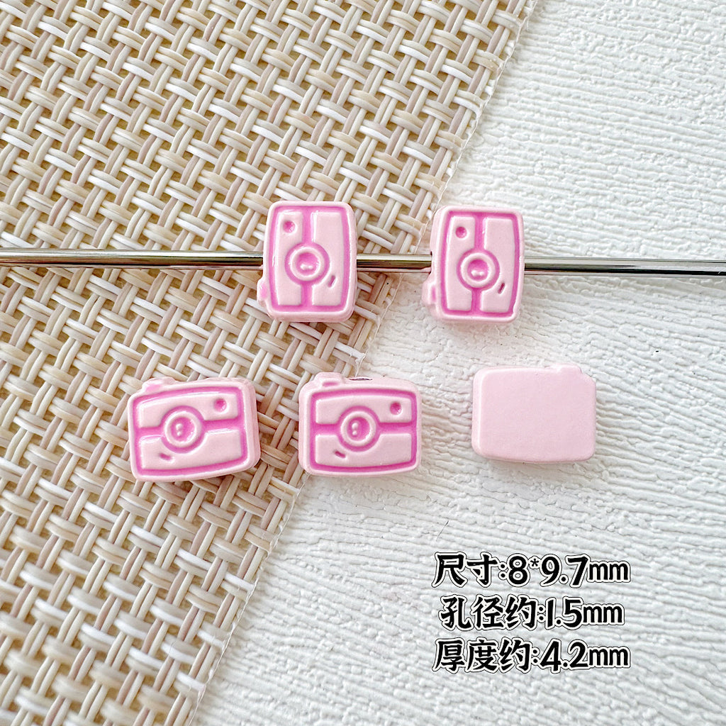 Camera Milk Carton Painted Metal Beads Glossy Enamel 20pcs 7