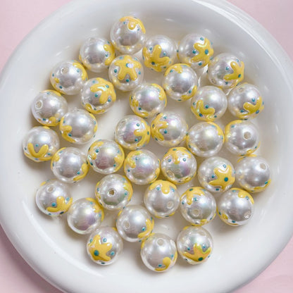 Painted Round Acrylic Beads 16mm Cartoon Hand Painted Imitation Pearl 5pcs 14