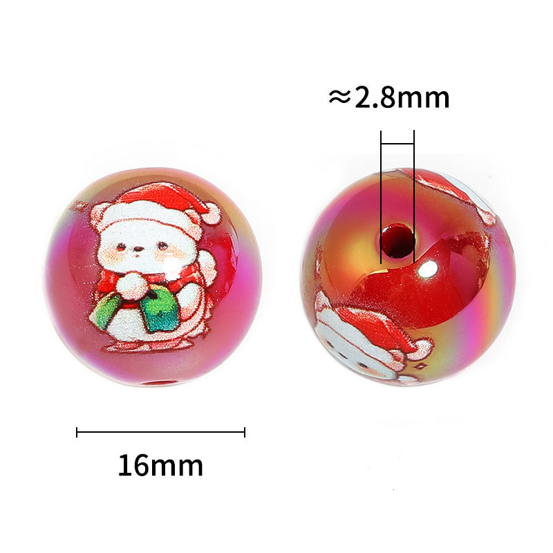 Plating Cartoon Acrylic Beads 16mm Santa Claus Reindeer Printed 50pcs 3