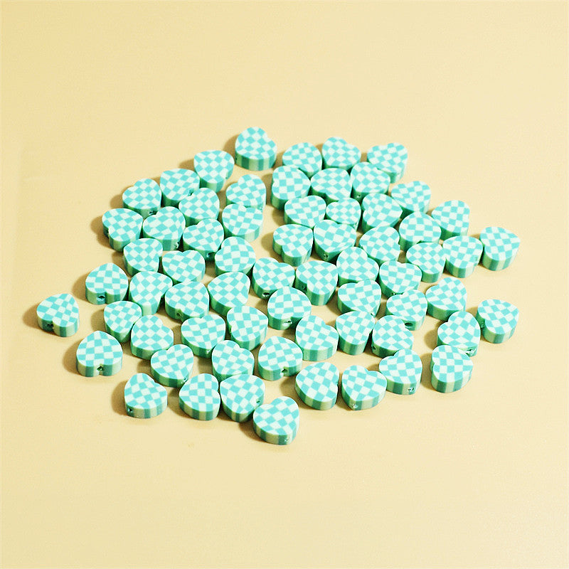 Heart Clay Beads 10mm Plaid Black White Polymer 100pcs 13