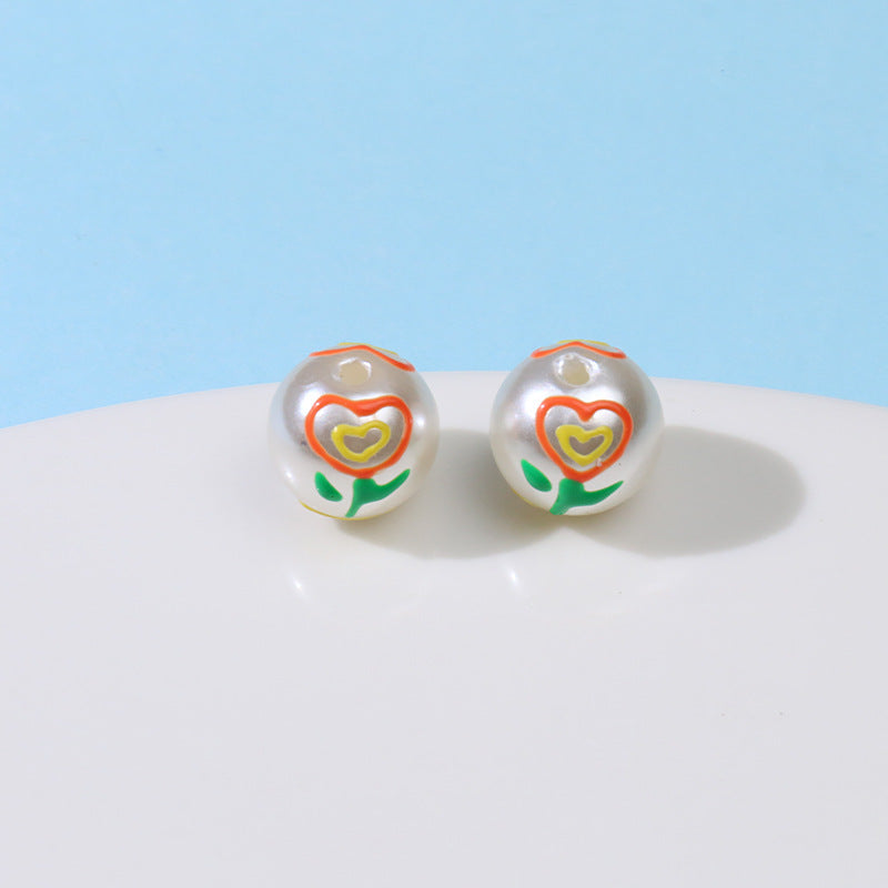 Hand Painted Acrylic Beads 12mm Enamel Cartoon Motifs 10pcs 8