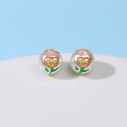 Hand Painted Acrylic Beads 12mm Enamel Cartoon Motifs 10pcs 8