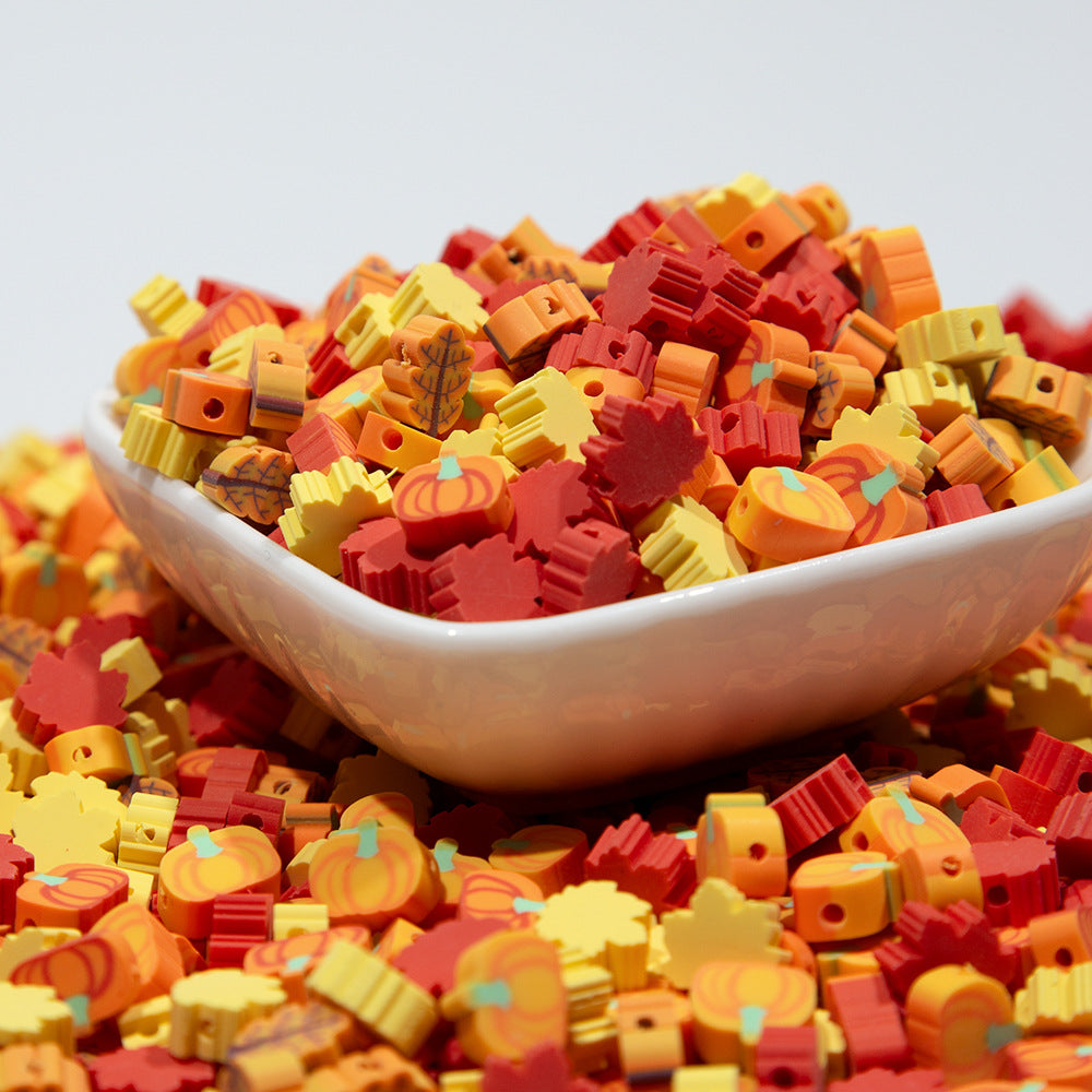Thanksgiving Clay Beads Pumpkin Leaf Shapes Polymer 100pcs 4