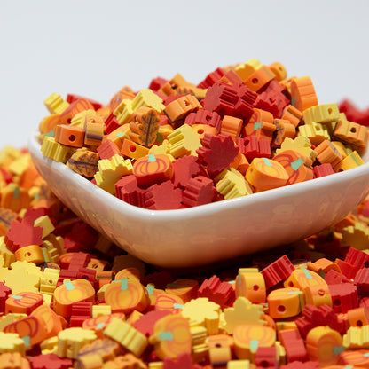 Thanksgiving Clay Beads Pumpkin Leaf Shapes Polymer 100pcs 4