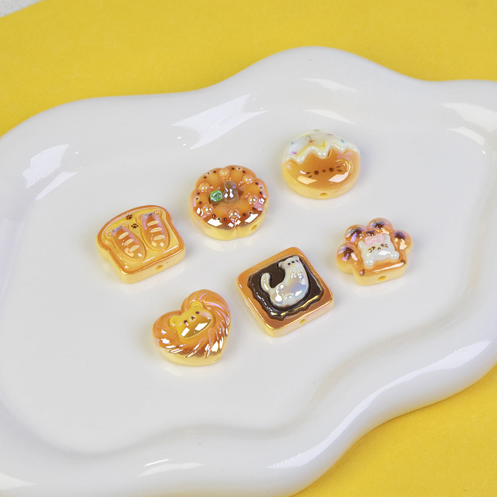 Plating Small Animal Bread Series Resin Beads Glossy Golden Brown 20pcs 3