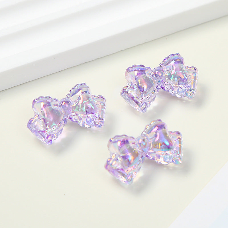 Transparent Ribbon Double Bow Acrylic Beads 15x25mm UV Plated 10pcs 9