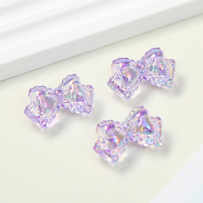 Transparent Ribbon Double Bow Acrylic Beads 15x25mm UV Plated 10pcs 9
