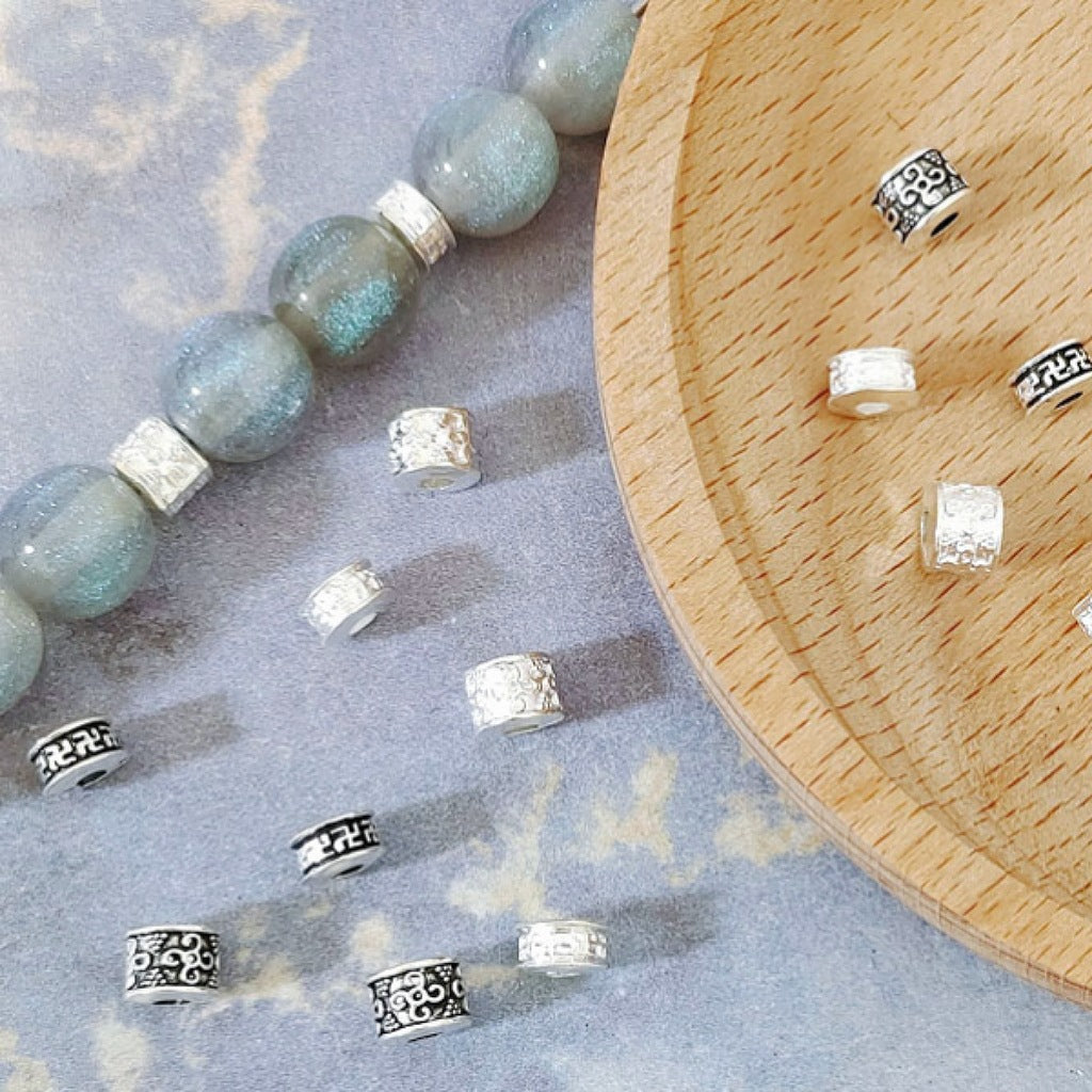 Alloy Barrel Spacer Beads 6mm Patterned Tibetan Style 100pcs