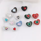 Rhinestone Heart Clay Beads 24mm Colorful Sparkling 6pcs