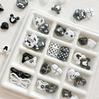 Baking Painted Black and White Metal Beads Quirky Shapes 10pcs 3