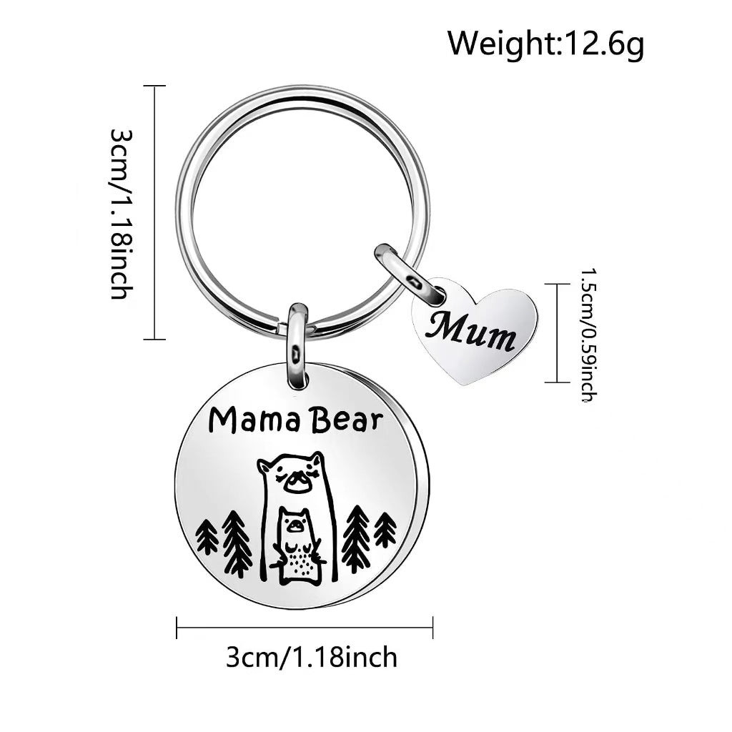 Mama Bear Stainless Steel Keychain Minimalist Animal Design 4