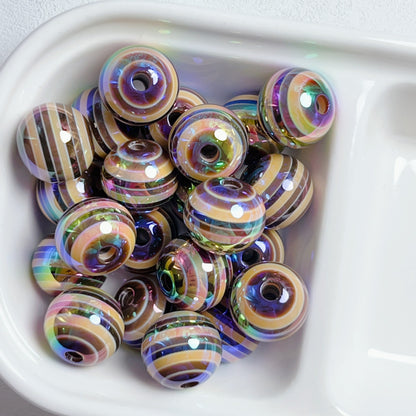 UV Plating Colorful Lollipop Striped Resin Beads 16mm 10pcs 29
